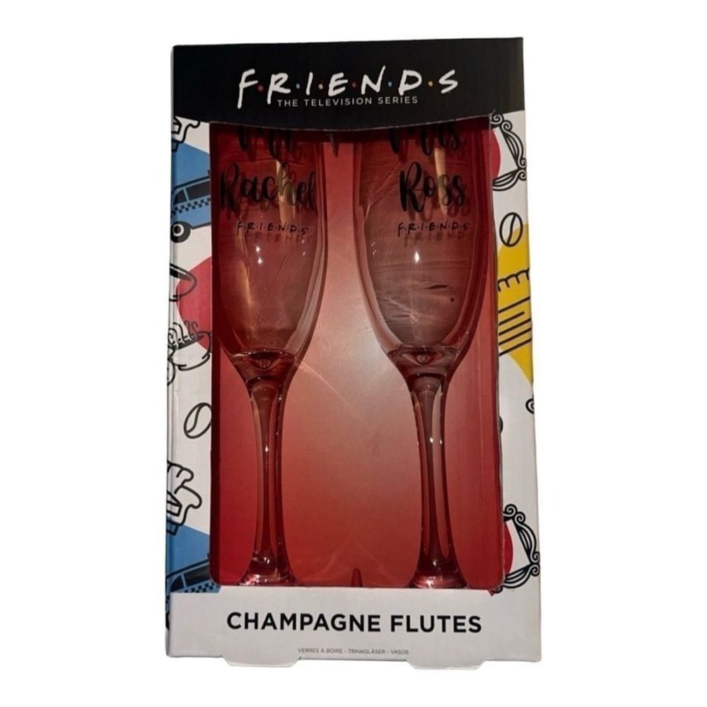 Friends TV Series Champagne Flutes Mr. & Mrs. Rachel Ross Wedding Gift